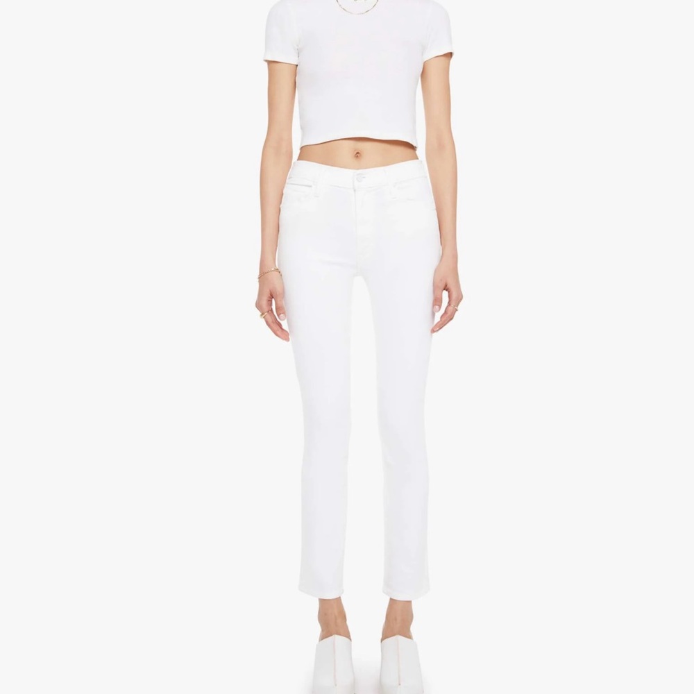 MOTHER Women's Mid Rise Dazzler White Ankle Fray Jeans